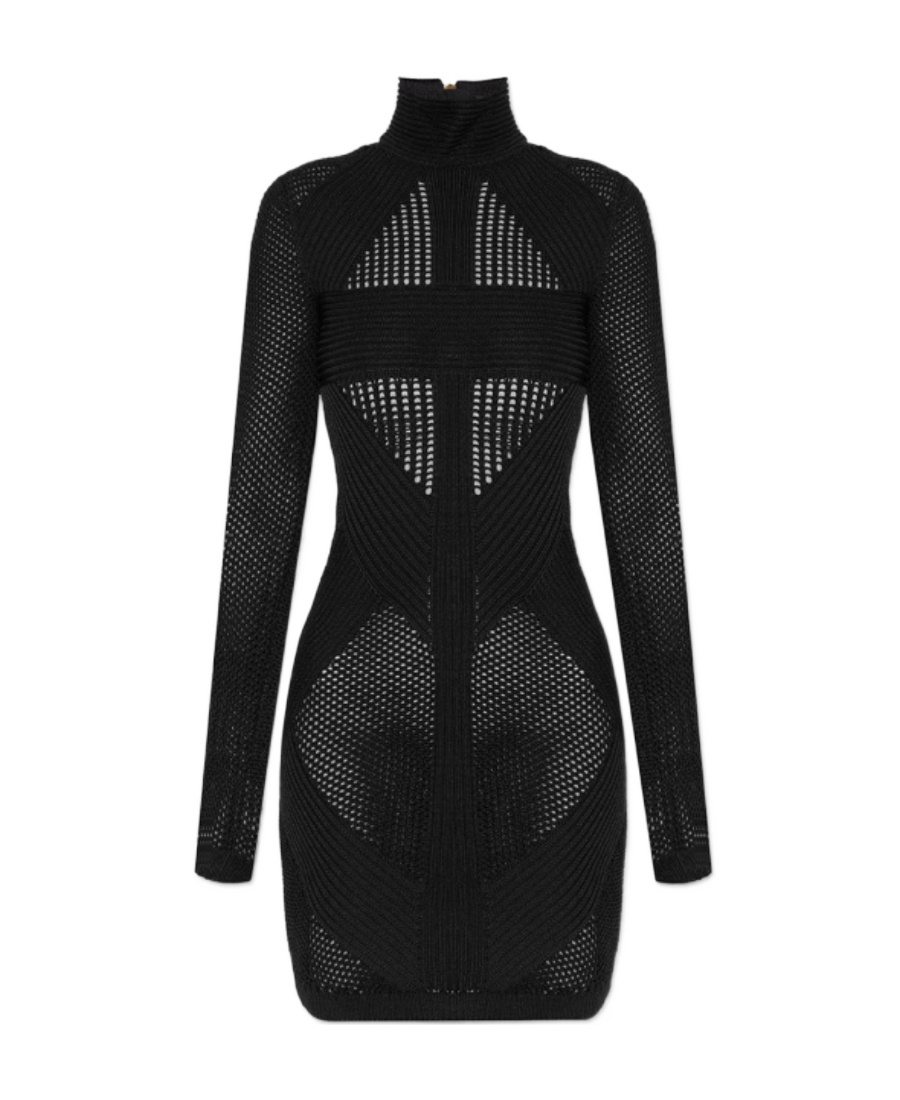 Balmain Back Zipped Turtleneck Mini Dress In Black