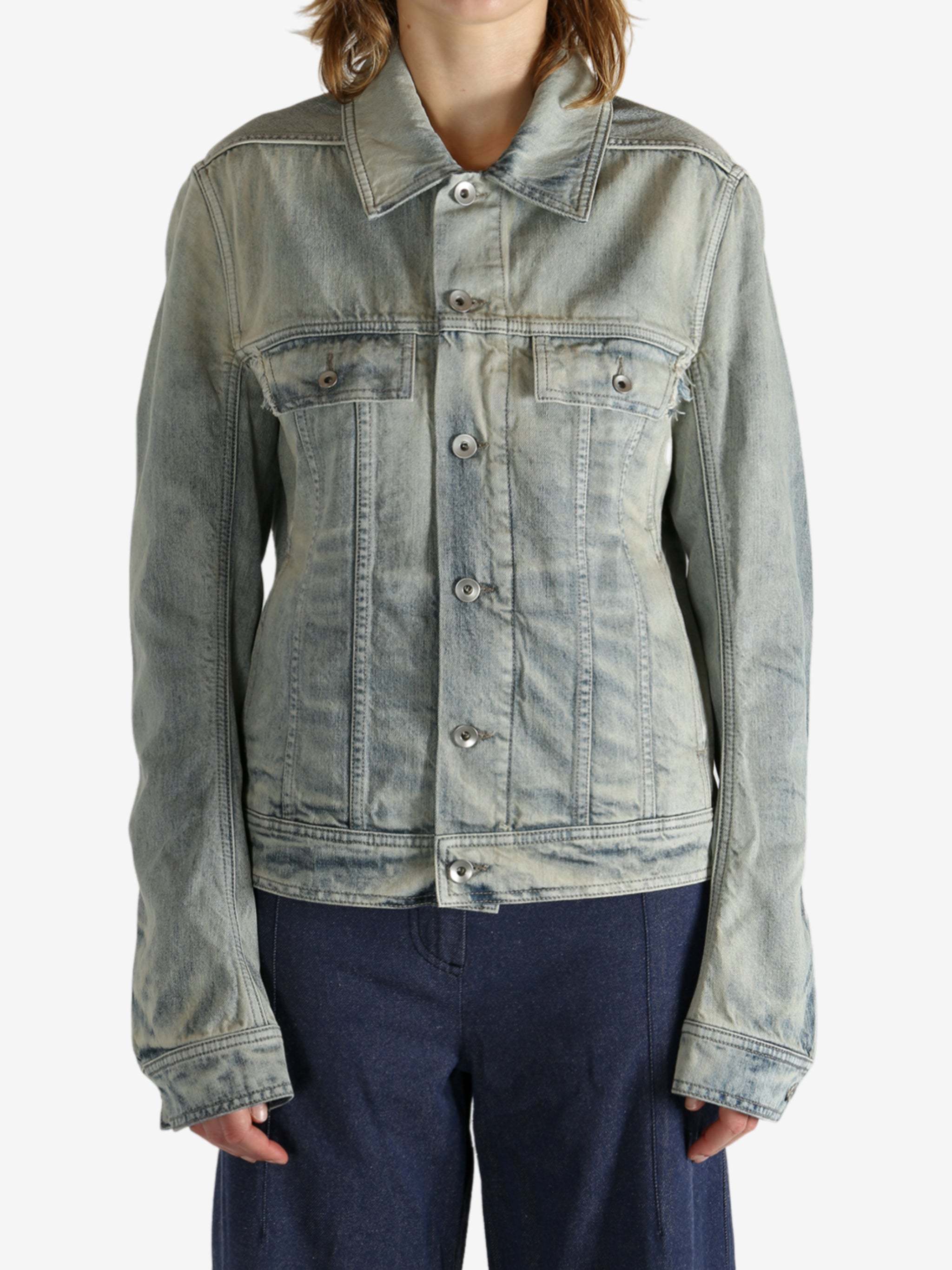 Rick Owens Drkshdw Long Sleeve Denim Jacket In Gray