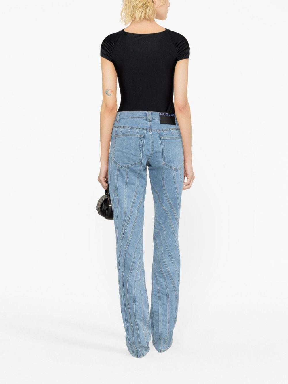 Mugler Seam-embellished Straight-leg High-rise Stretch-denim Jeans In Blue