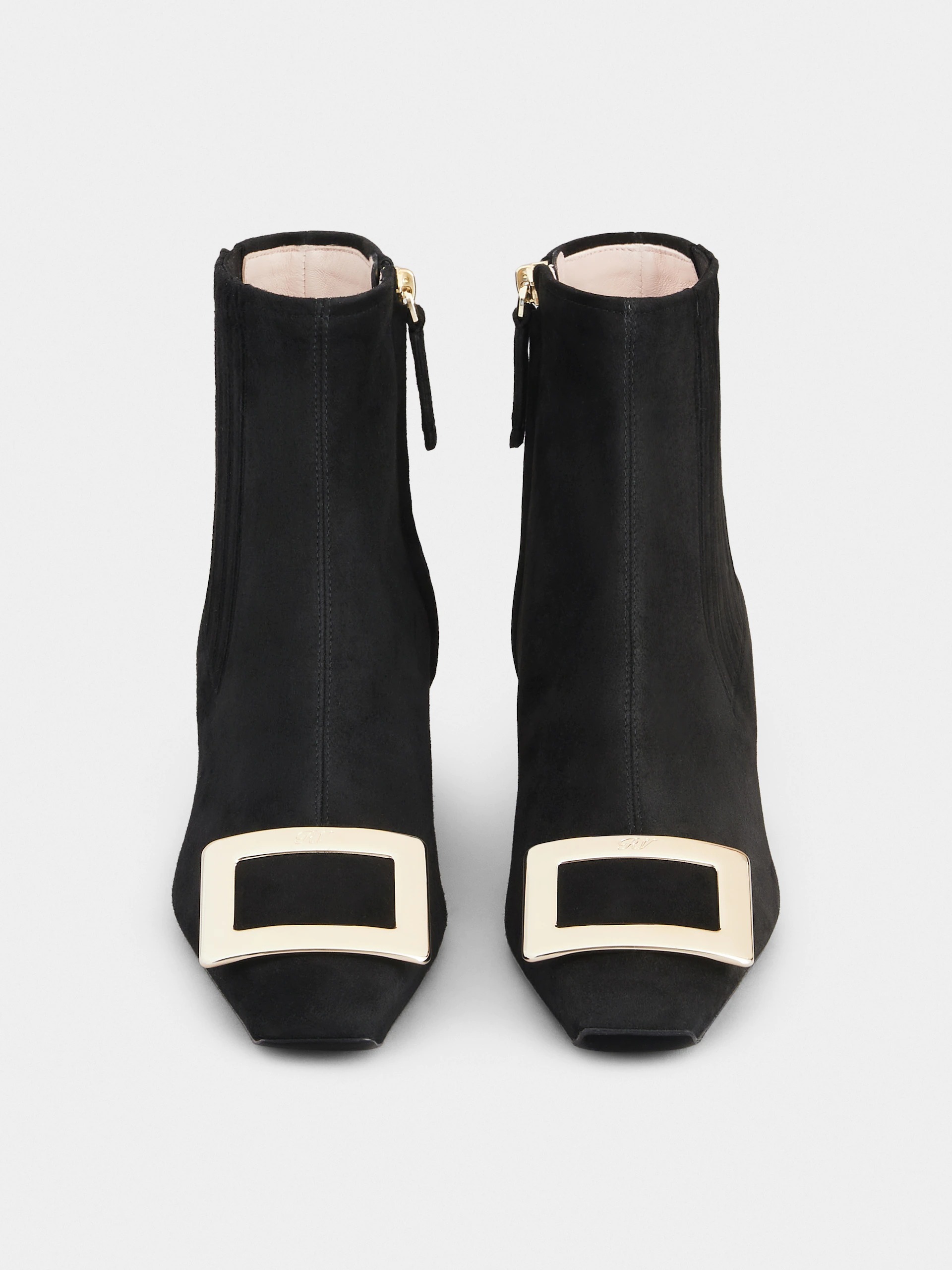 Roger Vivier Belle Vivier Suede And Metal Buckle Chelsea Booties In Black