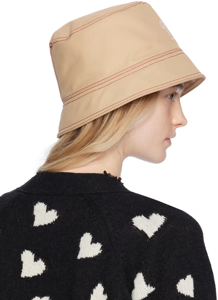 Marni Beige Linen And Cotton Bucket Hat With Embroidery In Nude