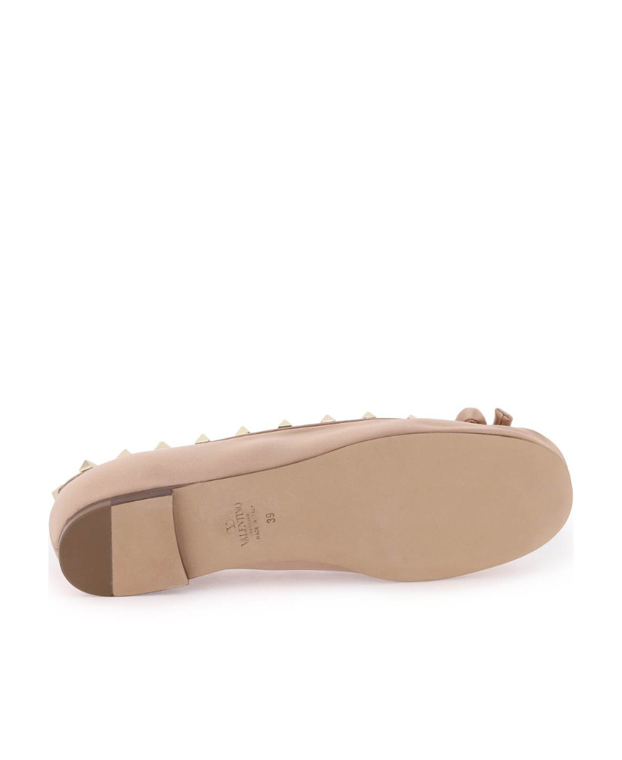 Shop Valentino Rockstud Satin Ballerina In Nude