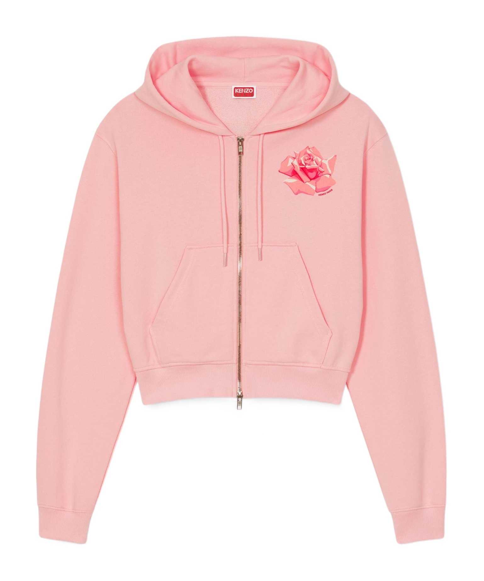 Kenzo Rose-print Zipped Hoodie In Pink