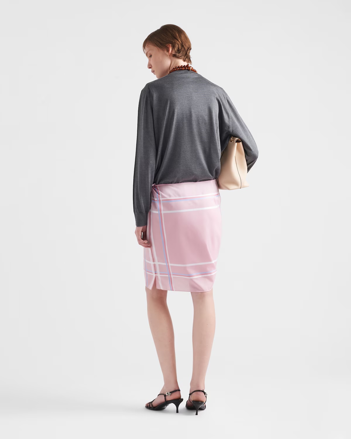 Prada Short Batista Cotton Check Skirt In Pink