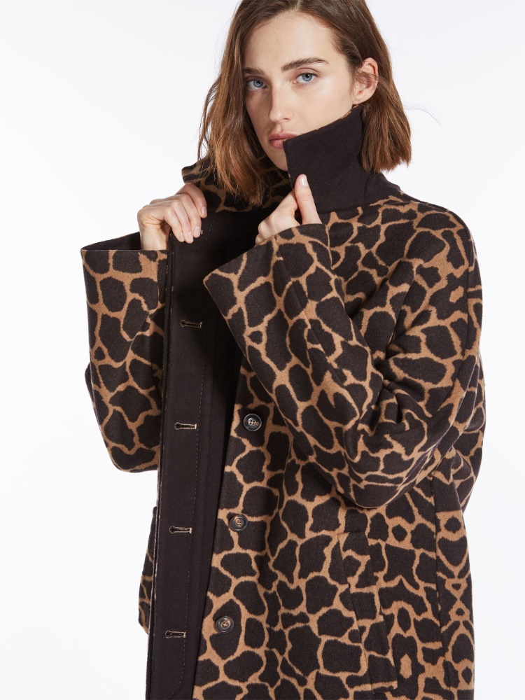 Max Mara 'animal Print Collared Neck Coat' In Brown