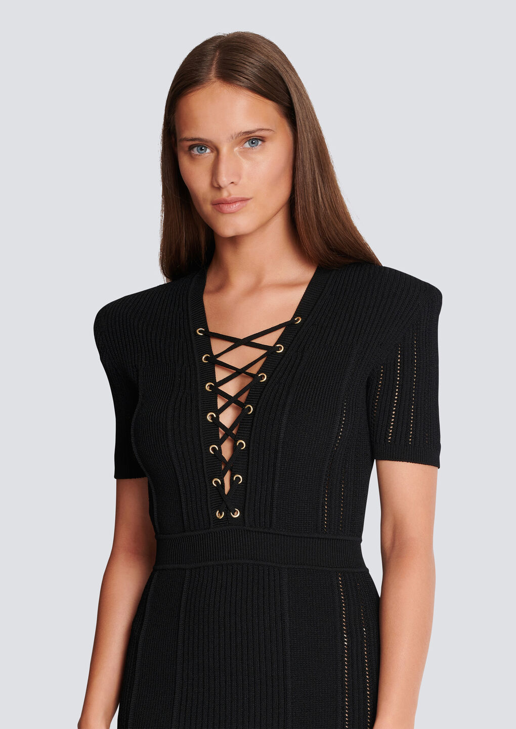 Balmain Black Laced Minidress In Black