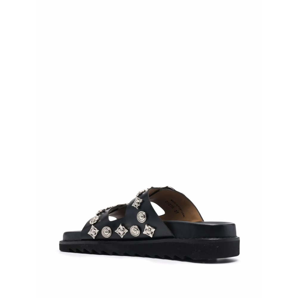 Toga Pin Button Detail Slippers In Black
