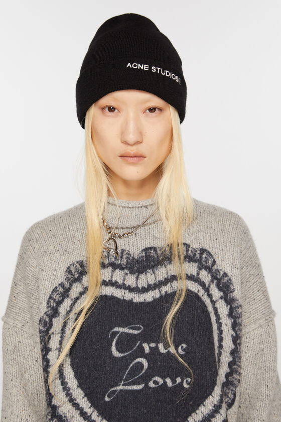 Acne Studios Embroidered Logo Wool Blend Beanie In Black