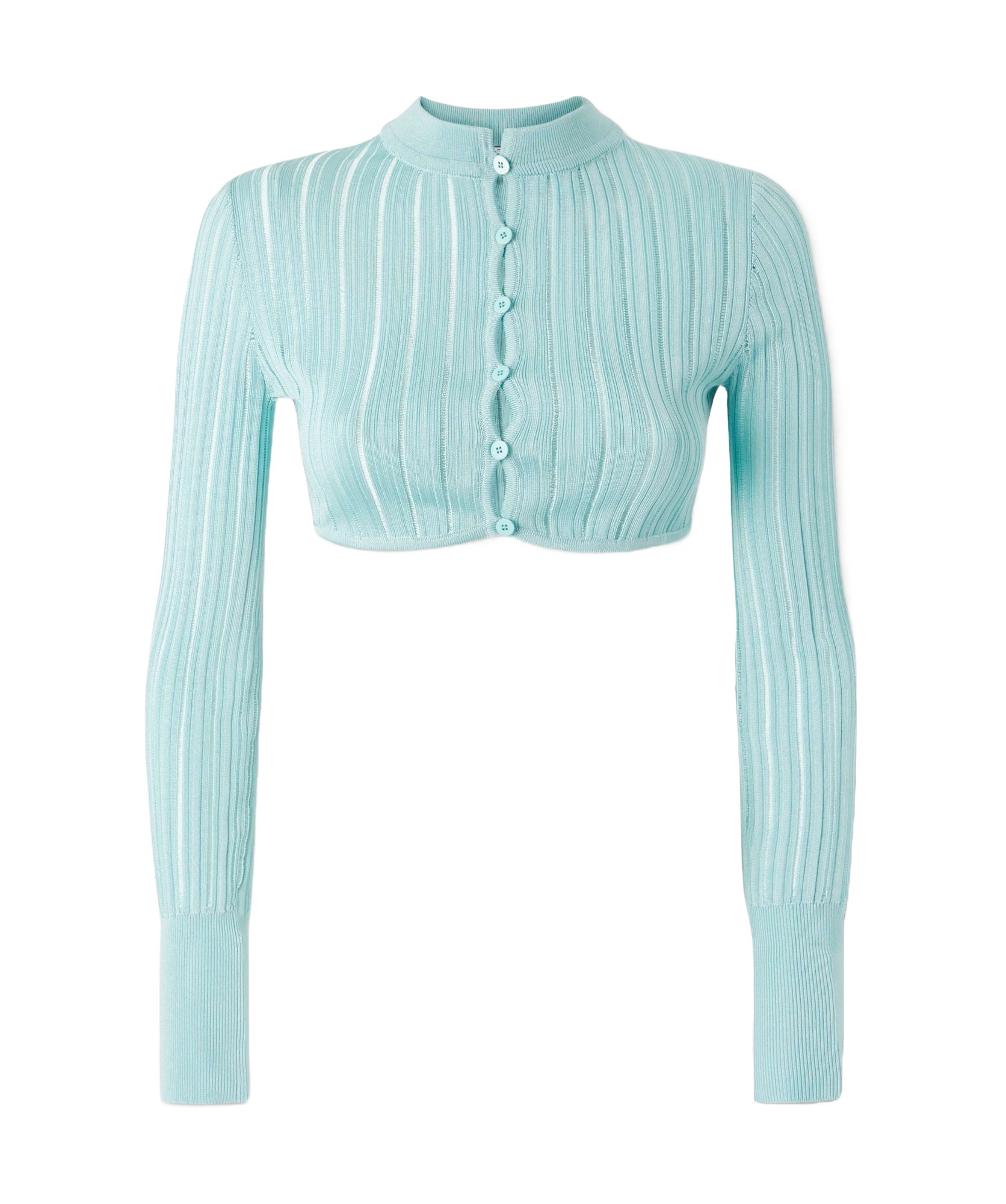 Alaïa Short Ribbed Knitted Cardigan In Blue