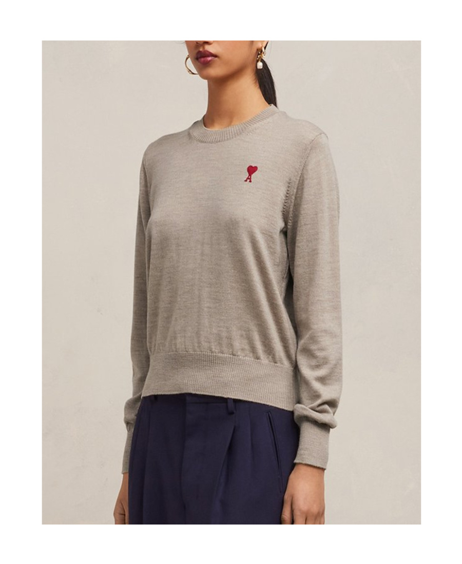 Shop Ami Alexandre Mattiussi Wool Long-sleeved Sweater In Gray