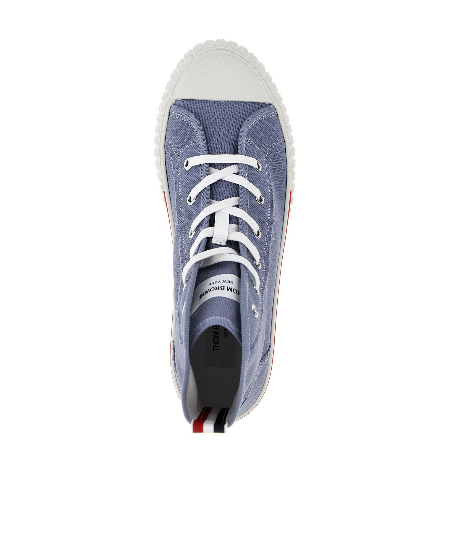 Thom Browne Tricolor Canvas Sneakers With Tartan Sole For Men In Blue In Blue