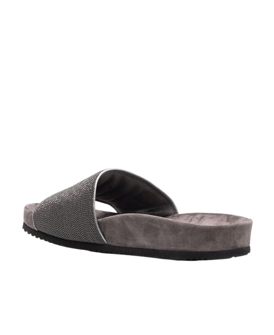 Brunello Cucinelli Precious Suede Slides In Black
