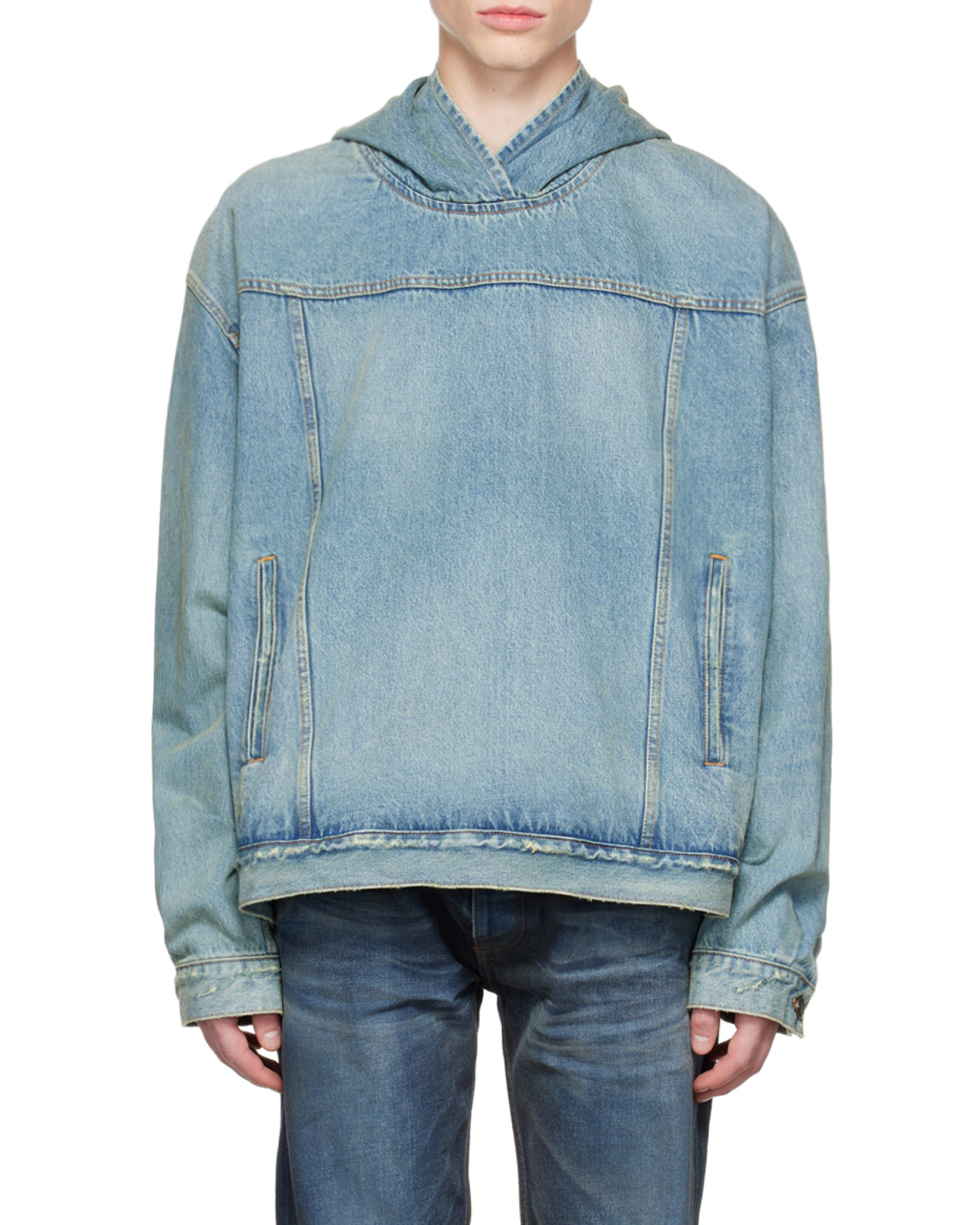 Balenciaga Washed-effect Denim Jacket In Blue