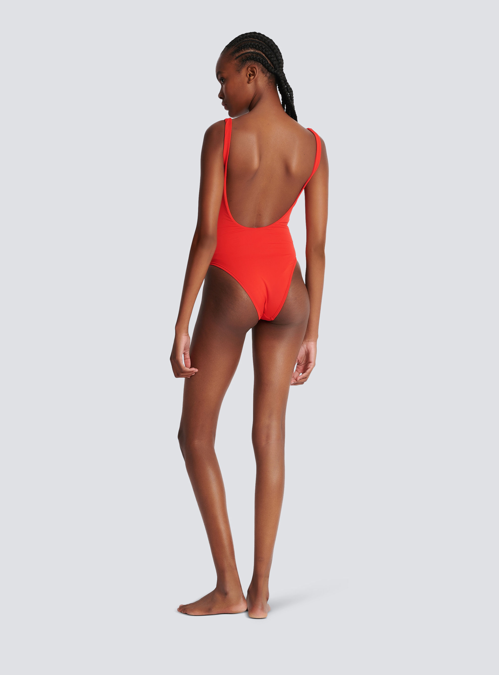 Balmain Logo-print Sleeveless Swimsuit In Red