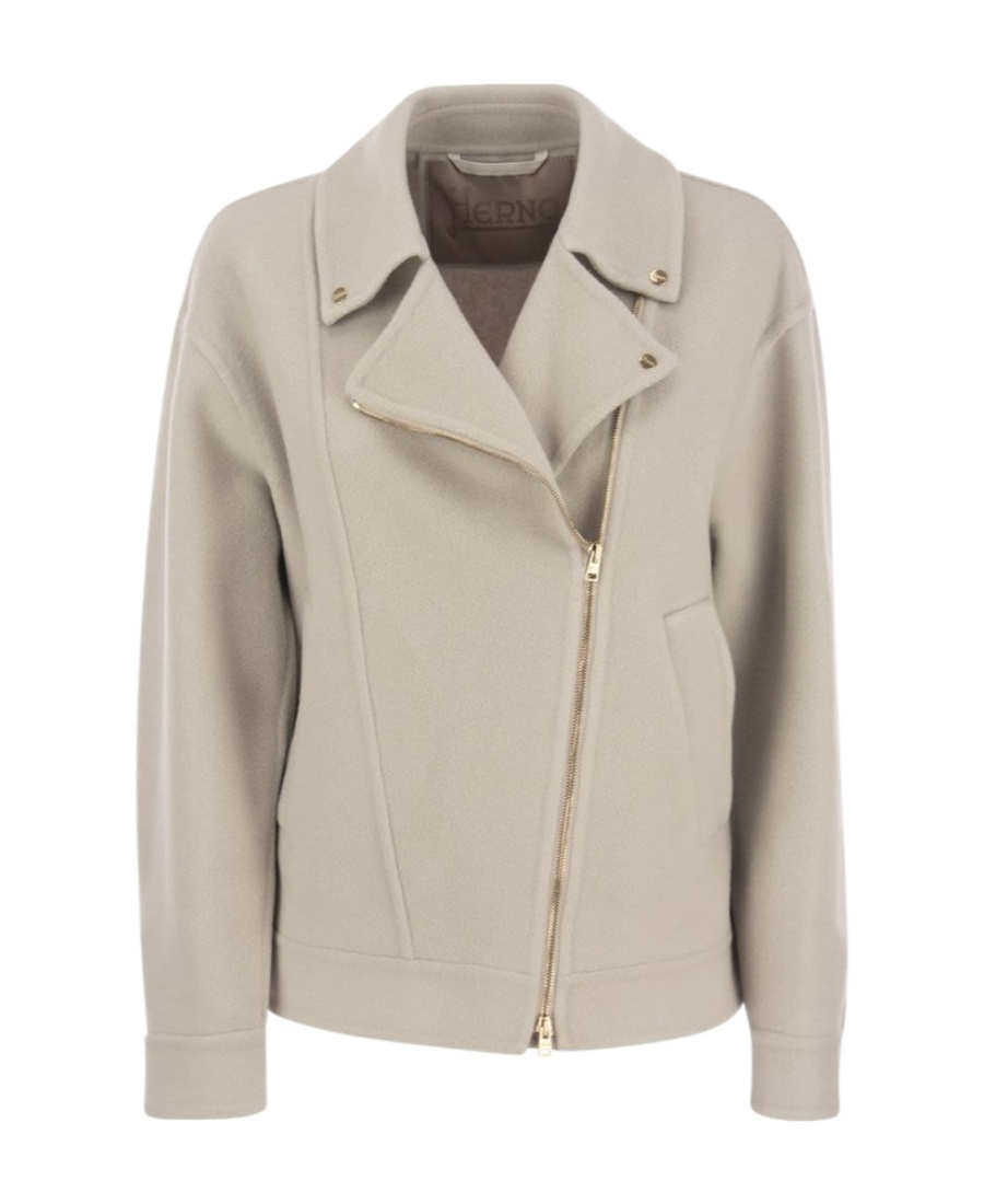 Herno Biker Jacket In Virgin Wool In Nude