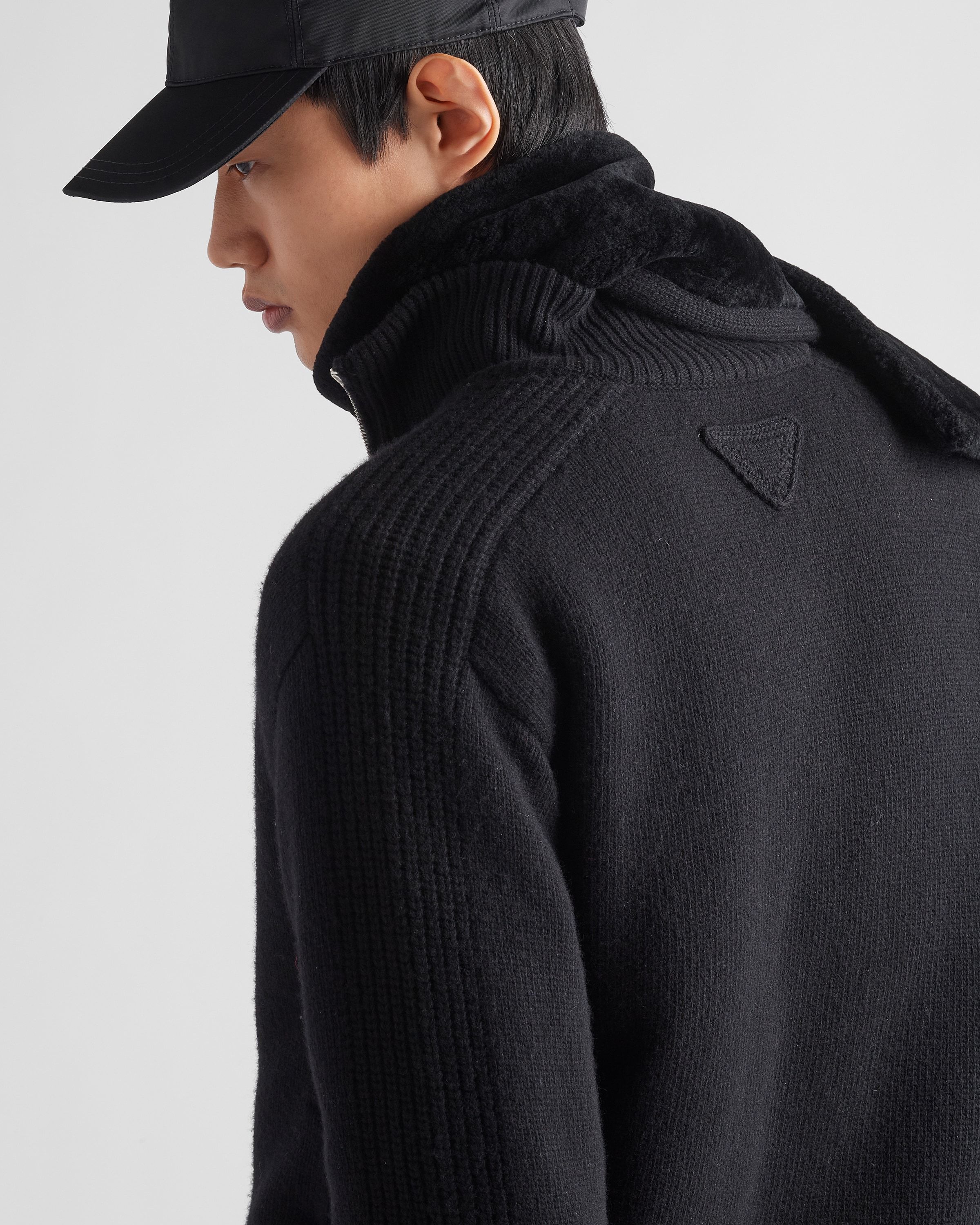 Prada Triangle-logo Wool-cashmere Cardigan In Black