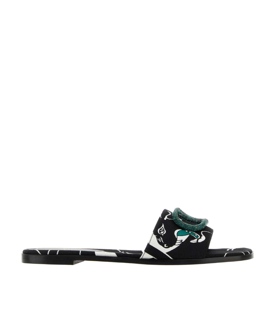 Valentino Pattern-printed Slip-on Sandals In Black