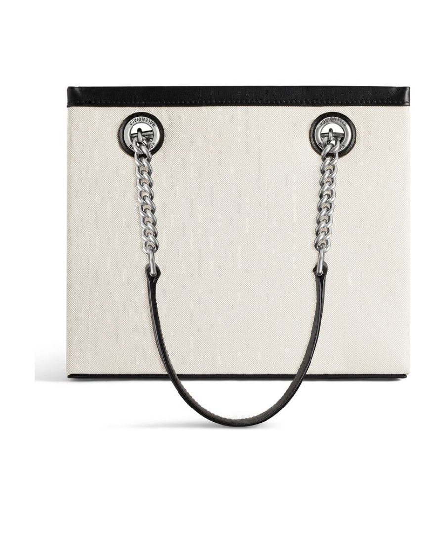 Balenciaga Ivory Canvas M Duty Free Shopping Bag In Black