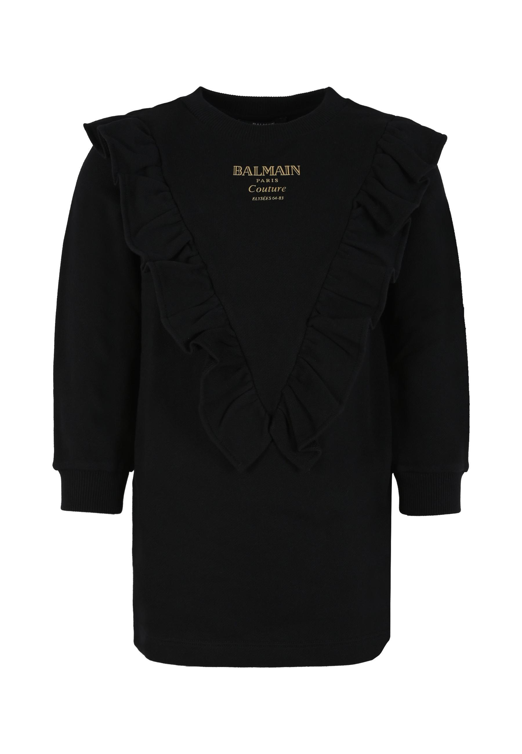 Balmain Ruffled-detail Logo Dress In Black