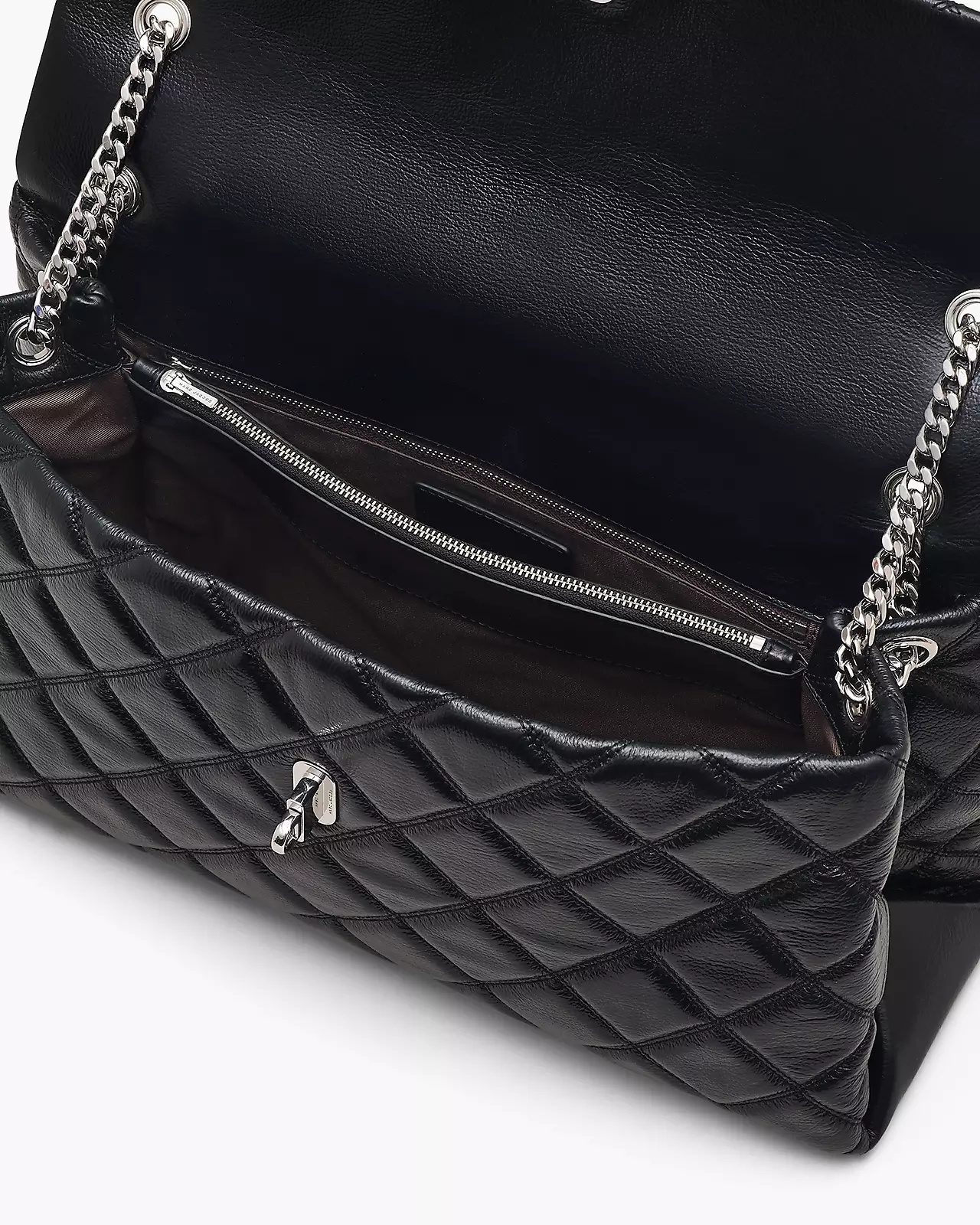 Marc Jacobs The Xl Dual Chain Diamond Quilted Convertible Leather Shoulder Bag In Black