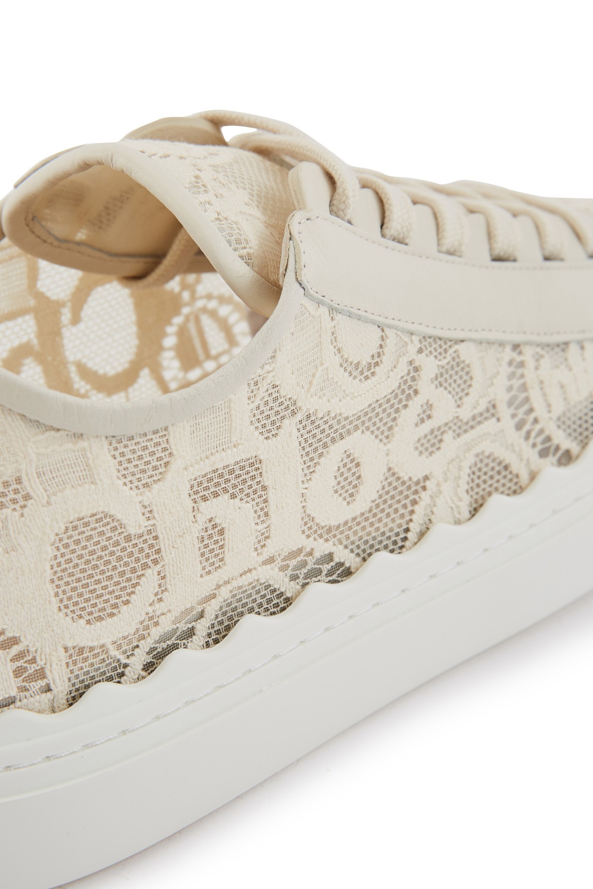 Chloé Lauren Scalloped Leather-trimmed Lace High-top Sneakers In Nude