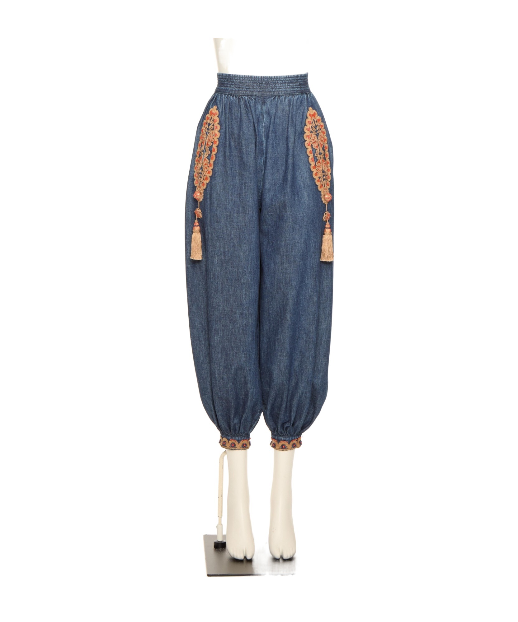 VALENTINO BALLOON TROUSERS IN EMBROIDERED DENIM CHAMBRAY