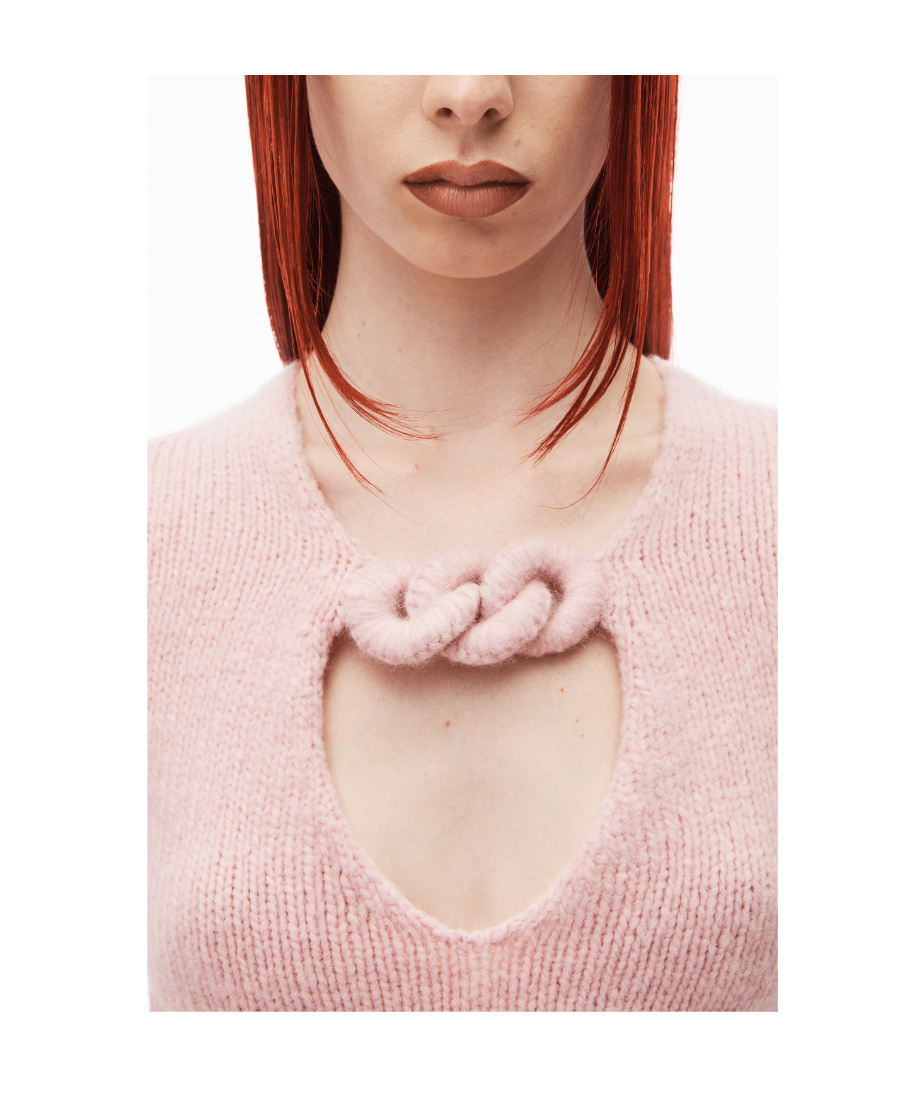 Alexander Wang Chain Link Detail Alpaca Blend Crop Sweater In Pink
