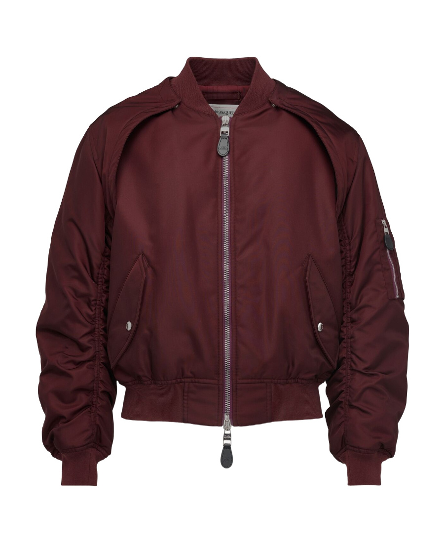 Alexander Mcqueen Harness Nylon Bomber Jacket In Bordeaux