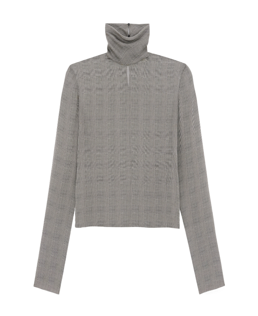 Saint Laurent Fine-check Sheer-silk Top In Gray