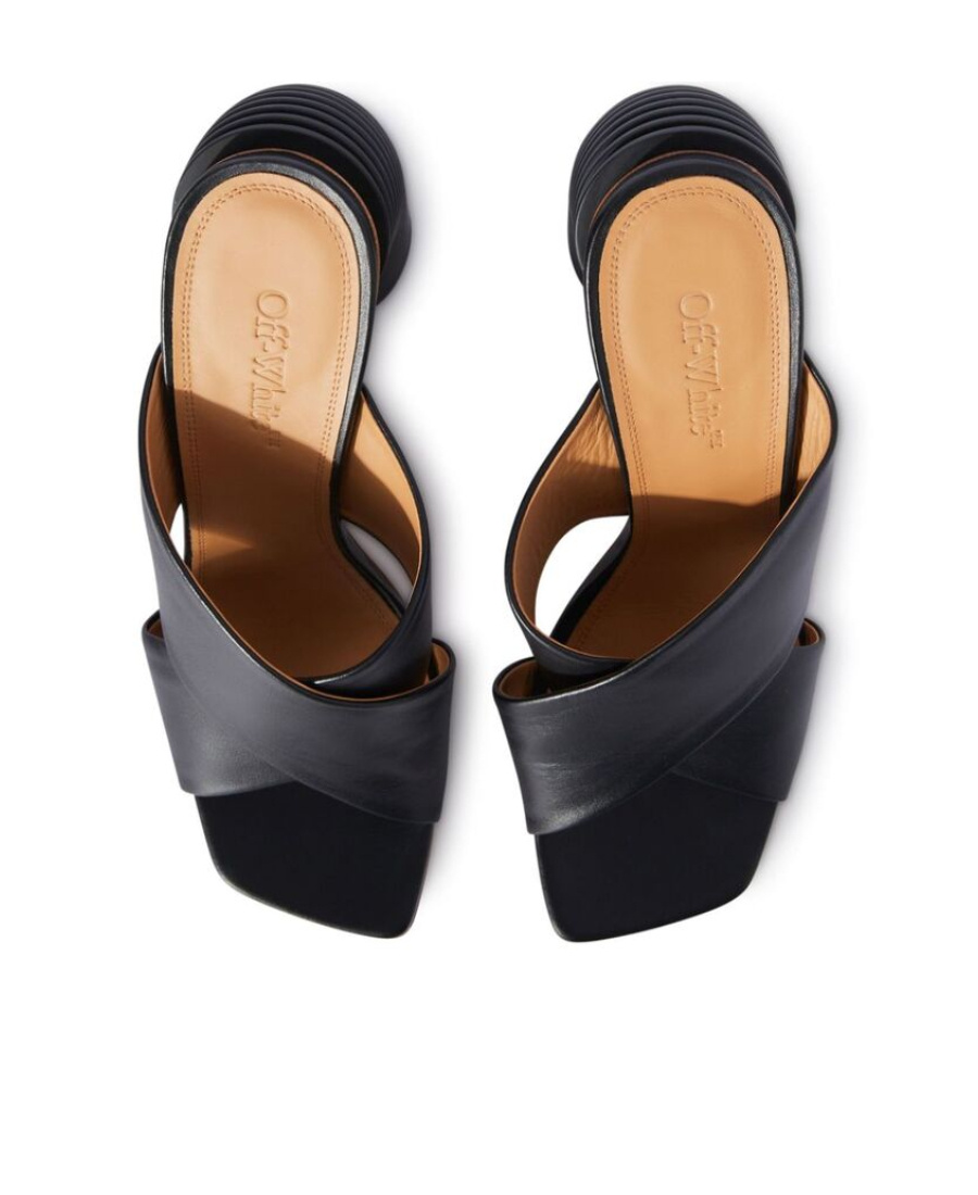 Off-white Leather Criss Cross Spring Mules With Statement Heel 10 Cm In Black