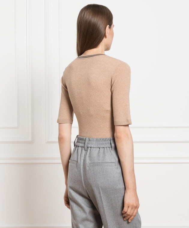 Brunello Cucinelli Round Neck Striped Sweater In Nude