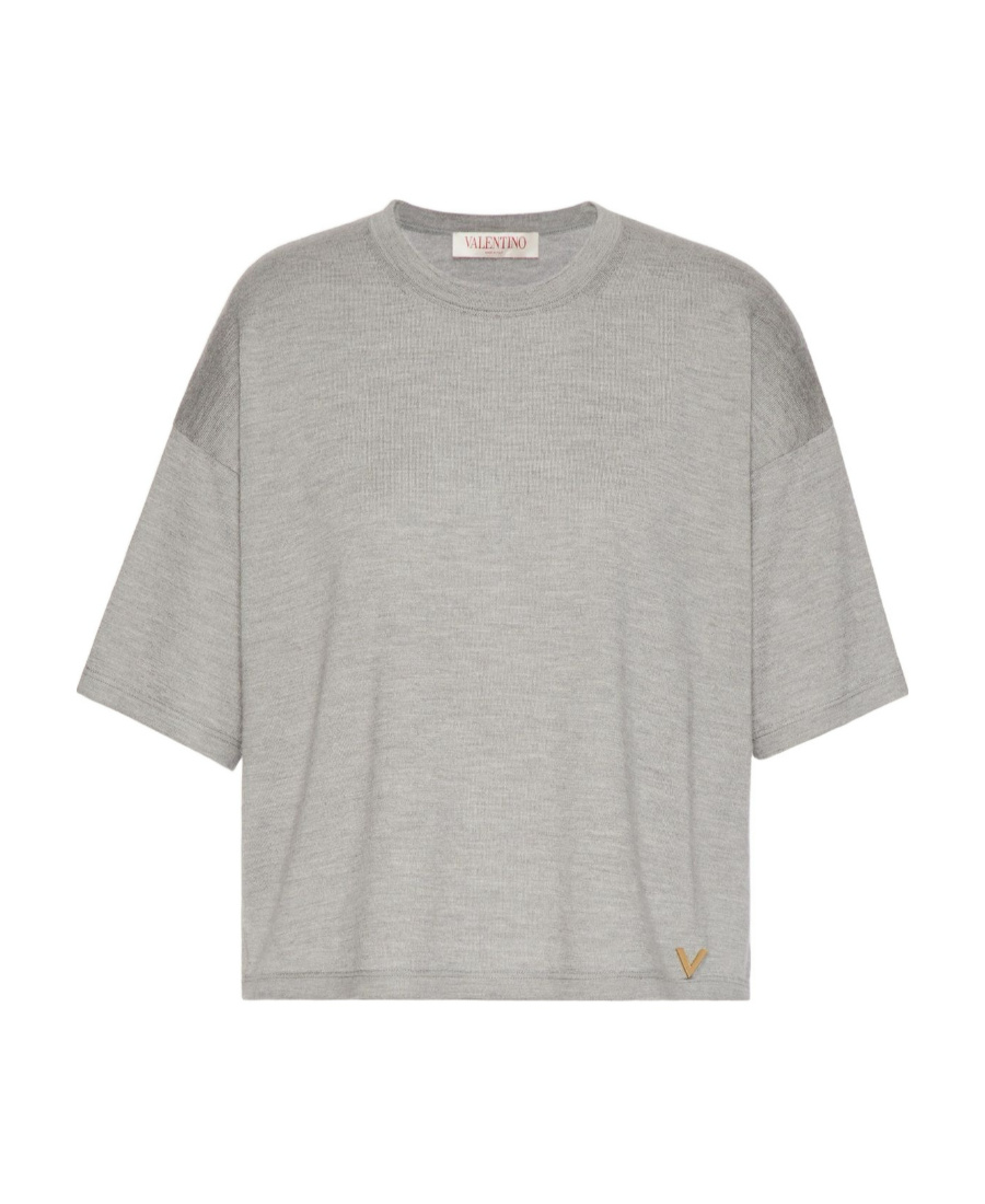 Valentino Knitted Cashmere-silk T-shirt In Gray