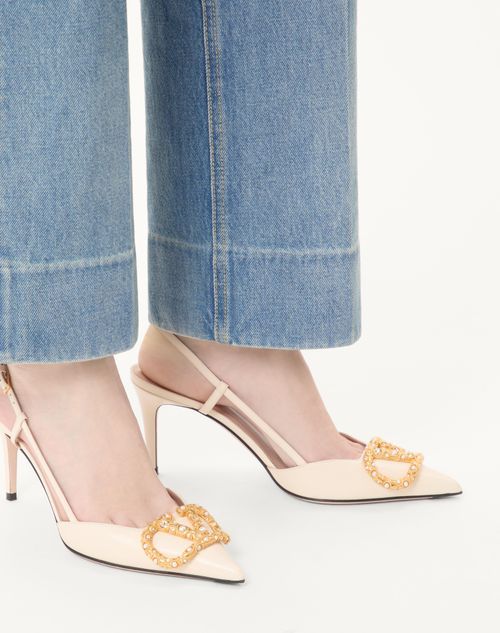 Valentino Garavani Vlogo Signature Slingback Calfskin Pump With Jewel Logo 80mm Woman Ivory 42
