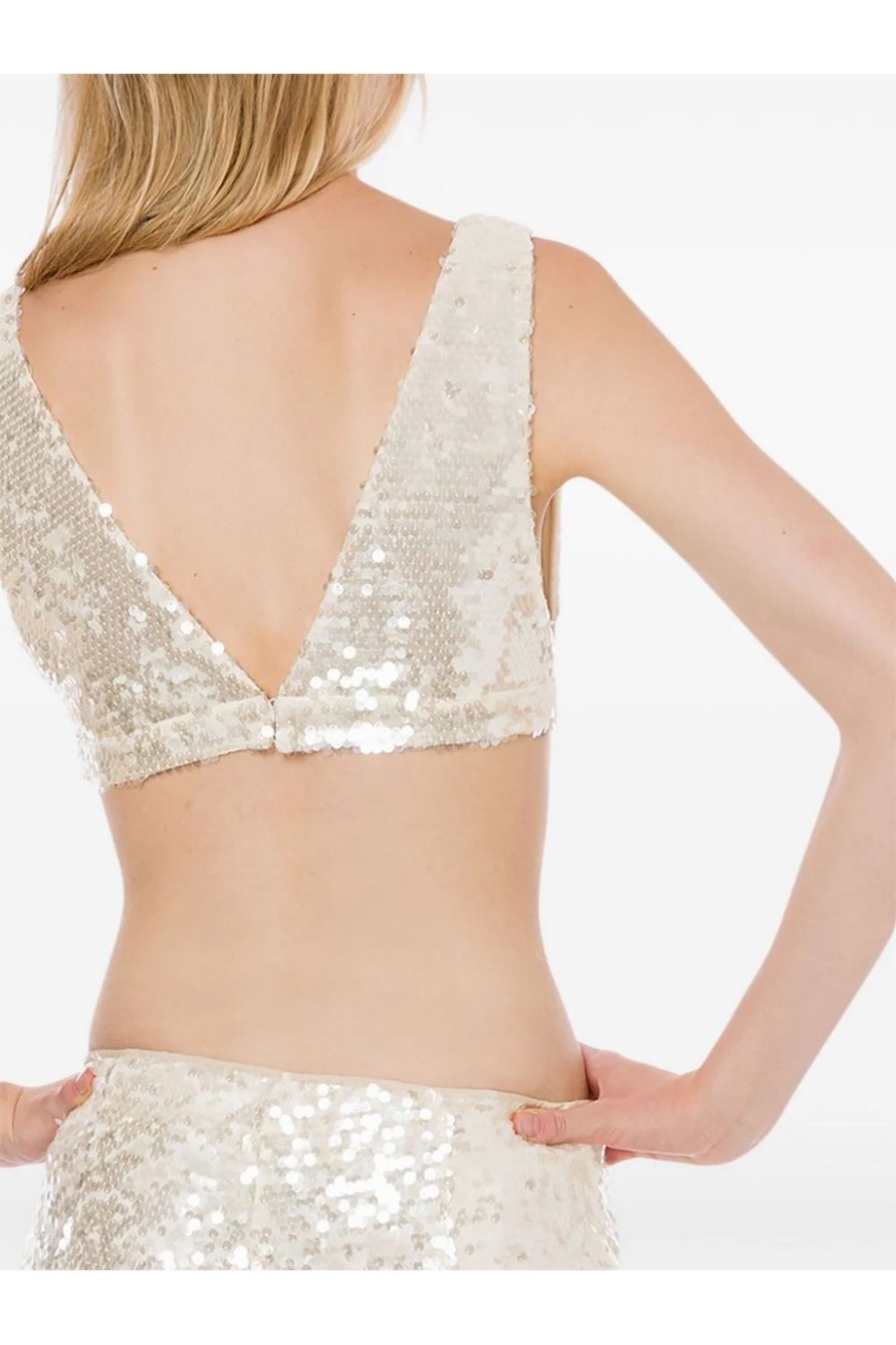 Philosophy Di Lorenzo Serafini Ivory All-over Paillettes Sleeveless Top