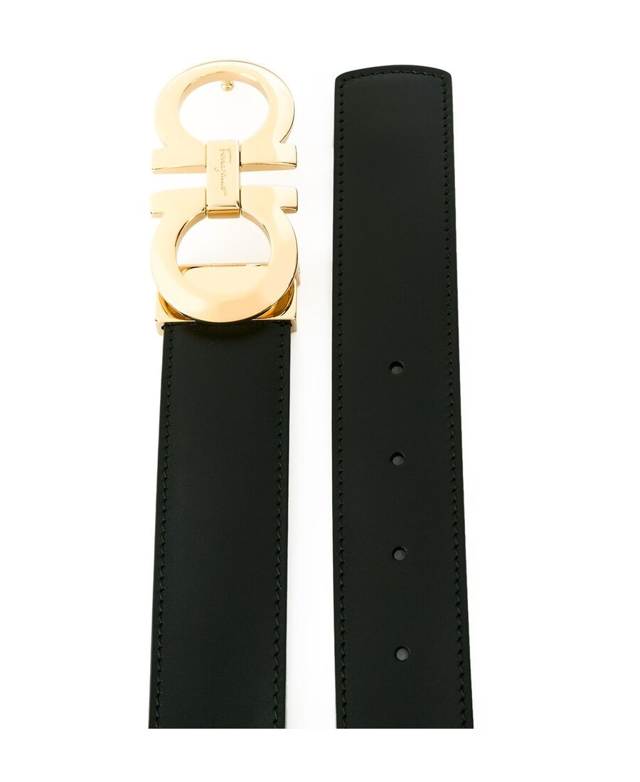 Ferragamo Double-sided Adjustable Gancini Belt In Black