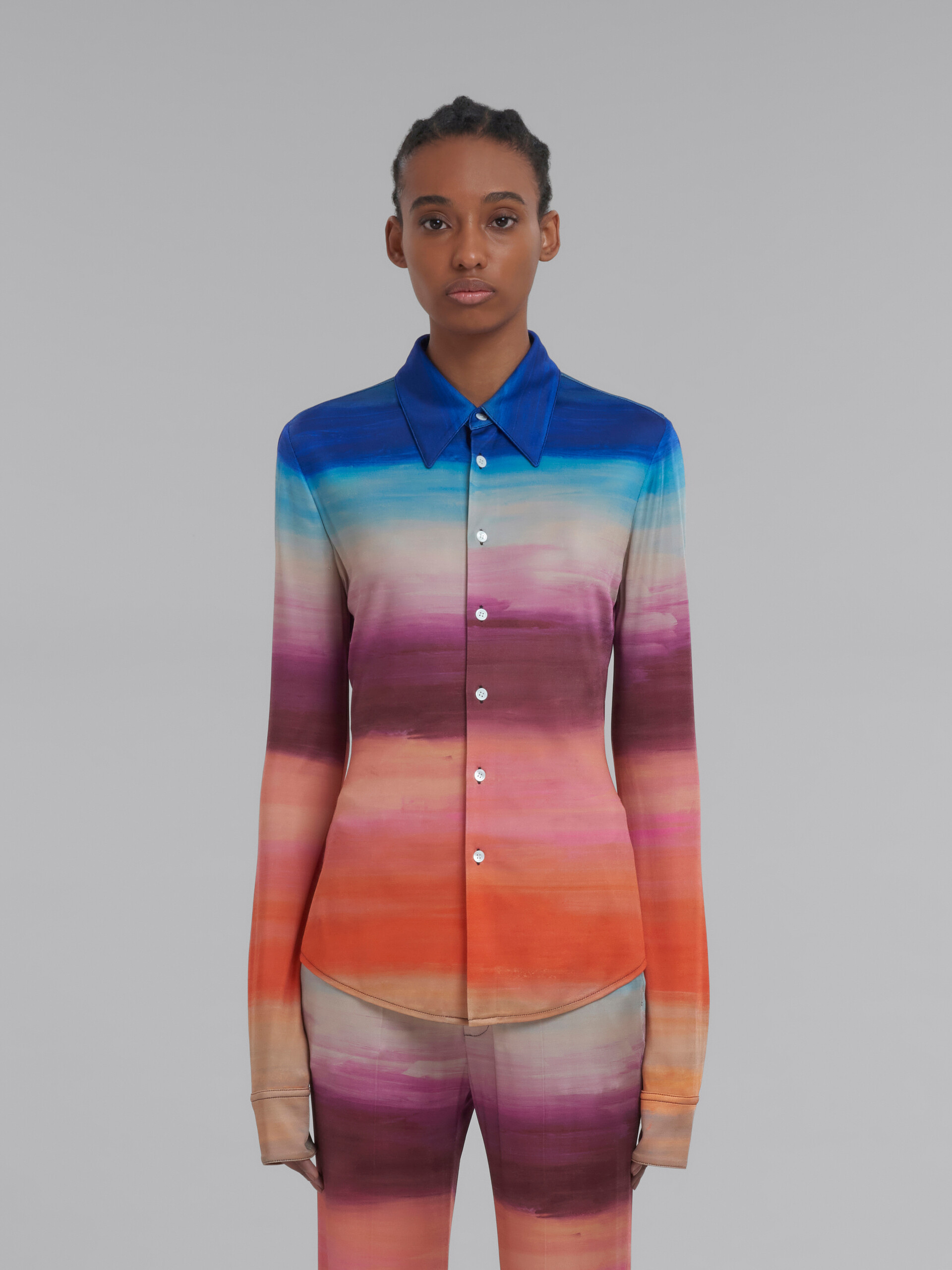 Marni Multicoloured Viscose Jersey Shirt With Dark Side Of The Moon Print In Pink