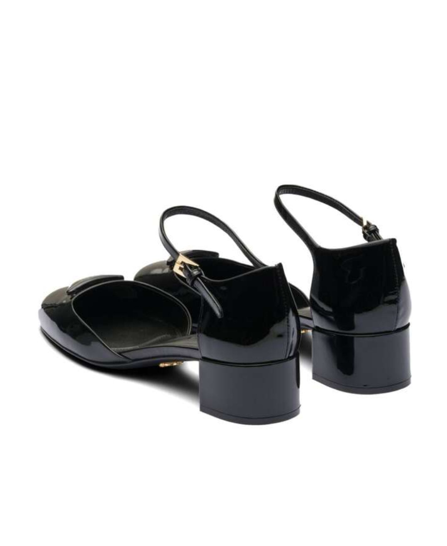 Prada Womens Black Brand-plaque Patent-leather Mary Jane Courts