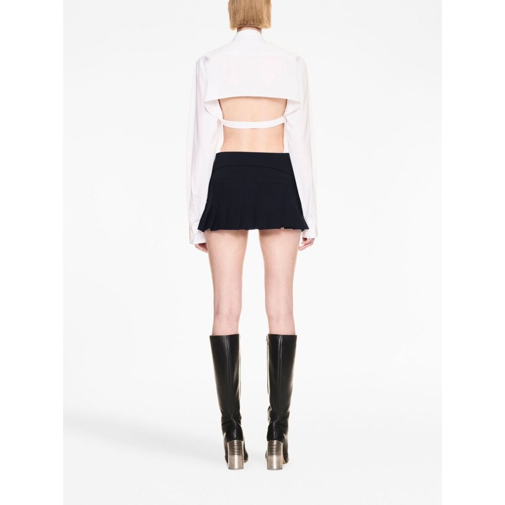 Off-white Belted Stretch-wool Pleated Mini Wrap Skirt In Black