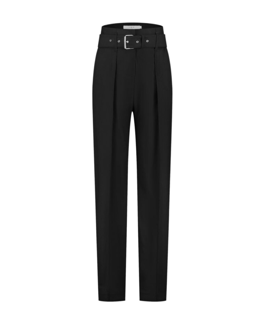 Iro Belted High-waisted Tailored Wool Trousers In Black