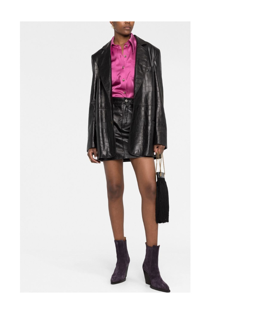 Alessandra Rich Crocodile-effect Single-breasted Blazer In Black