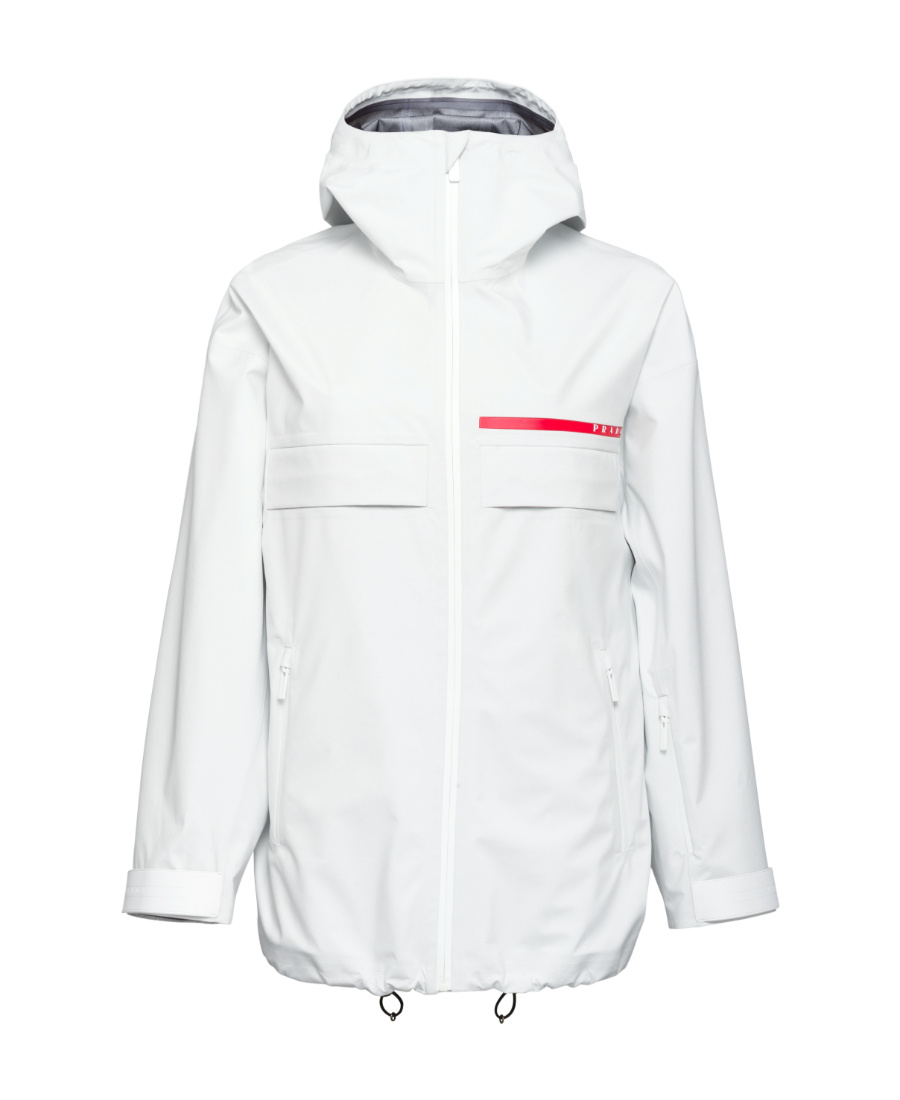 Prada Logo Hooded Casual Jacket In Chalk White
