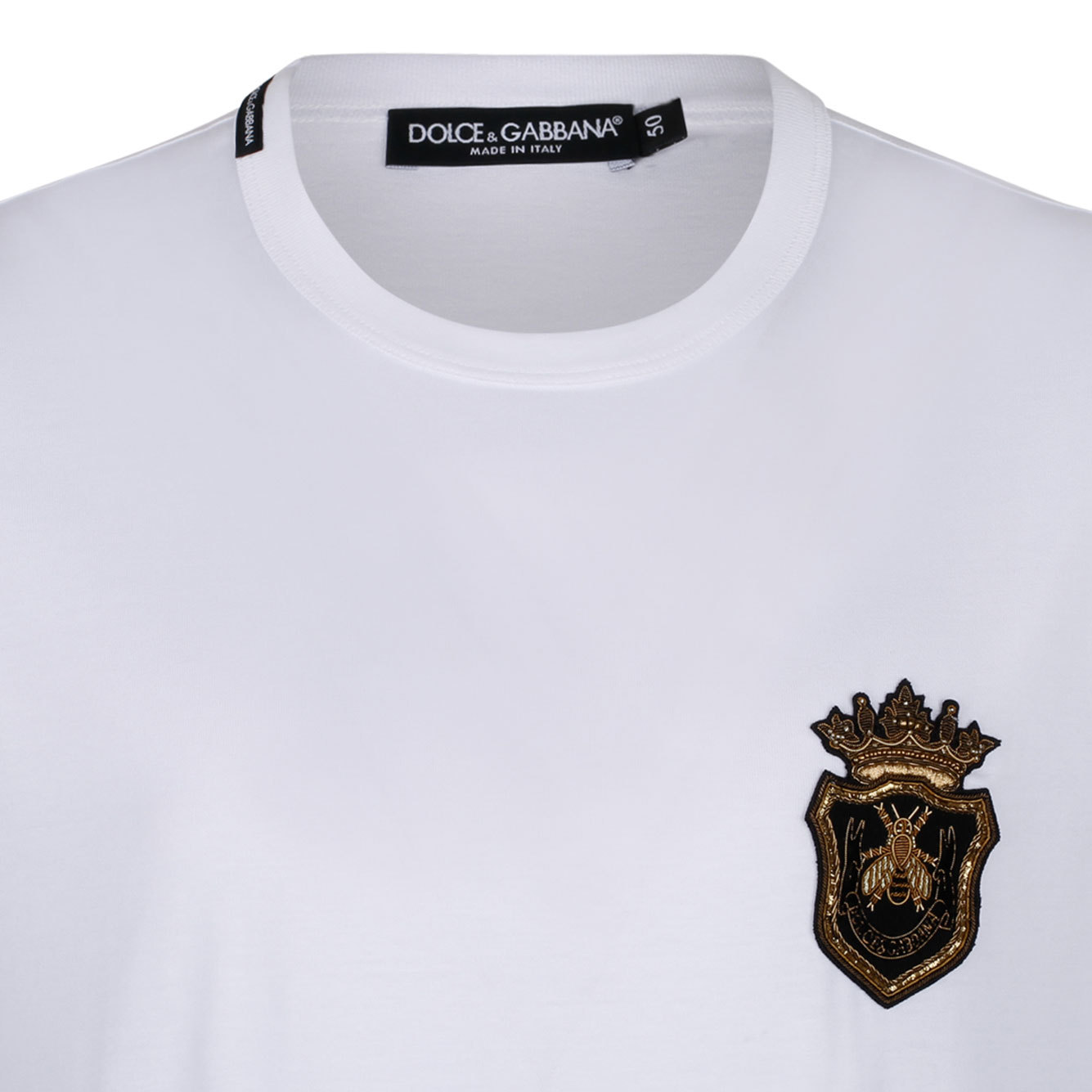 Dolce & Gabbana White Heraldic Patch Cotton T-shirt