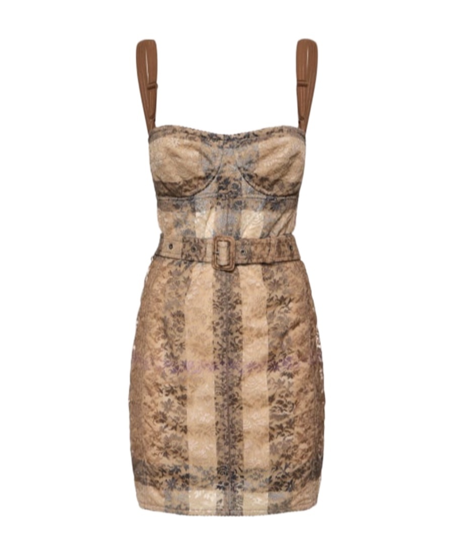 Burberry Plaid Corset Mini Dress In Brown