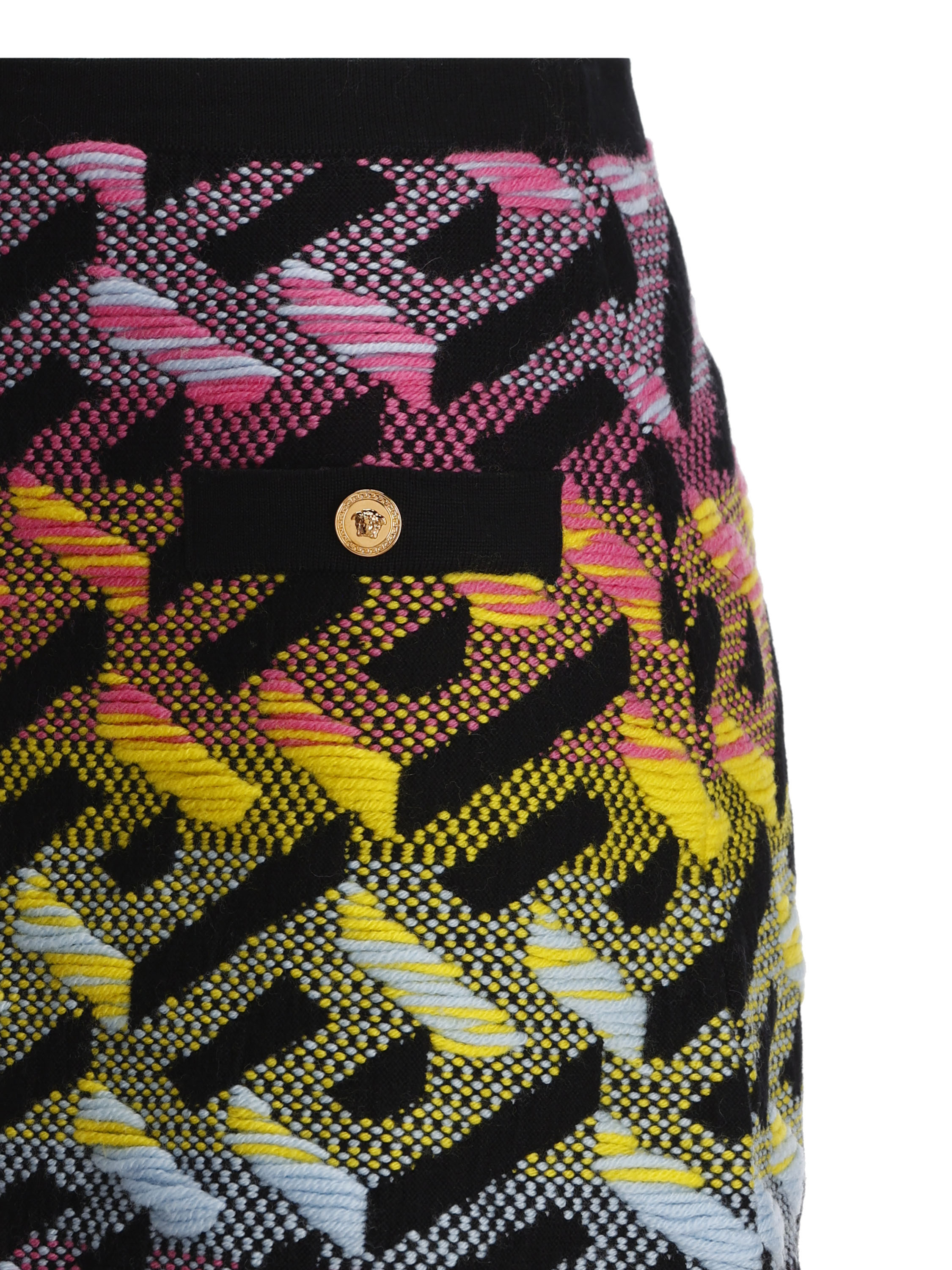 Versace Double Pocket Monogram Rainbow Knit Skirt In Black