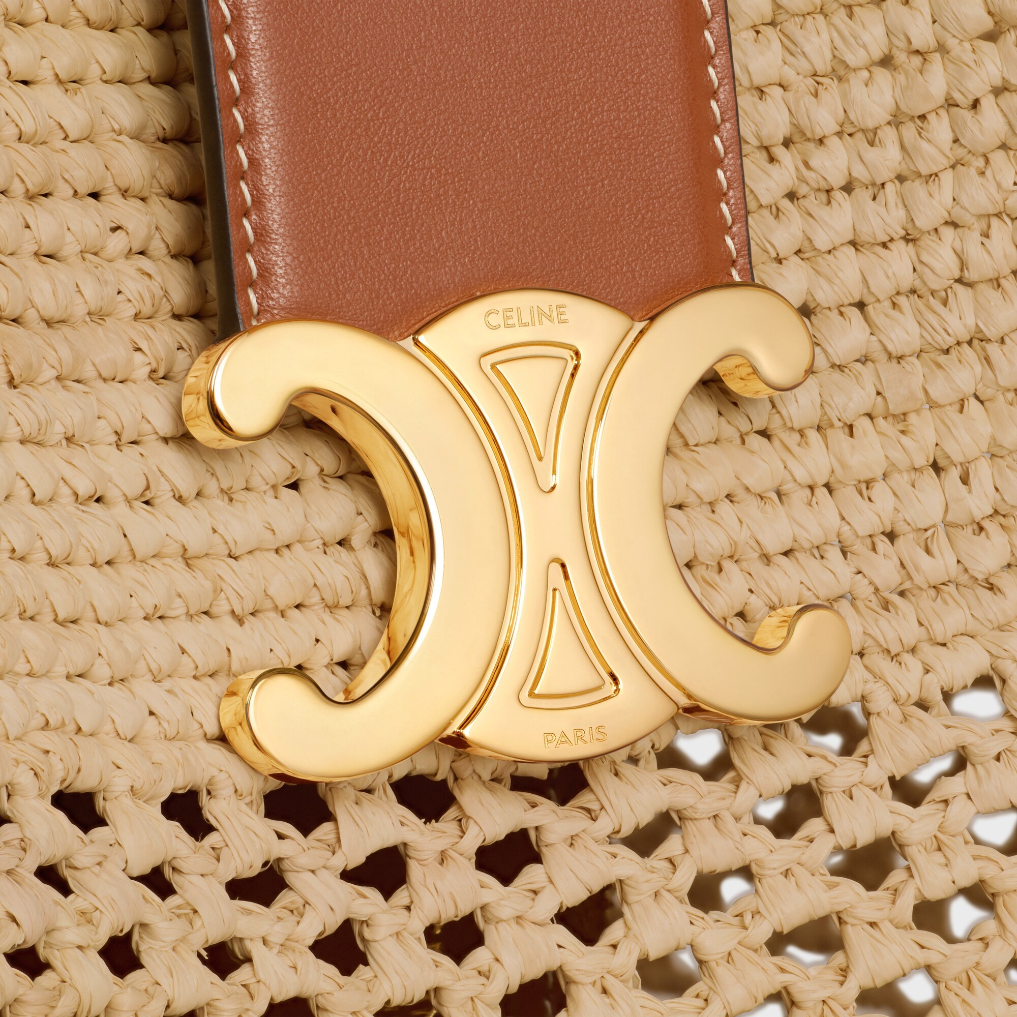 Celine Medium Louise Bucket In Raffia And Calfskin