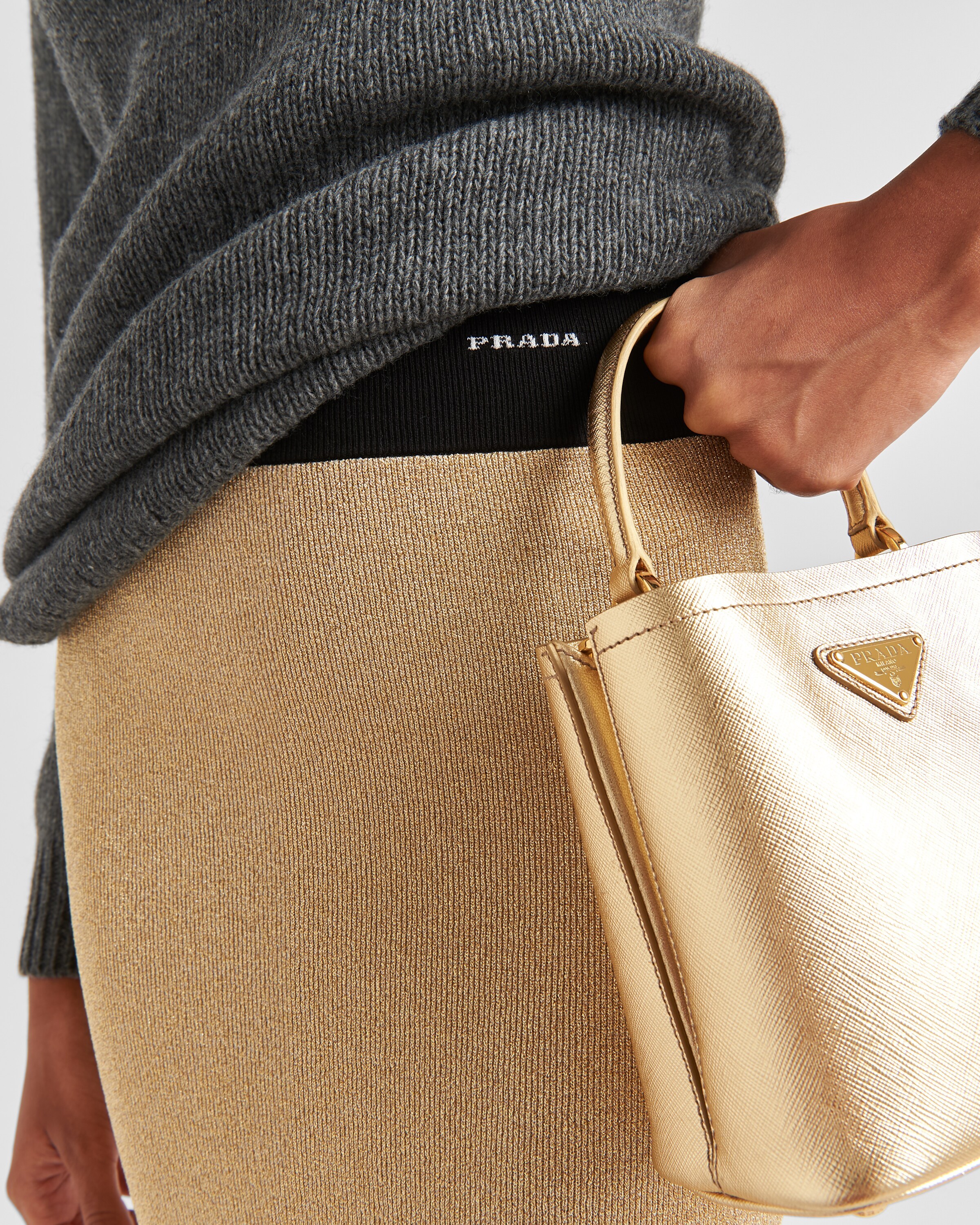 Prada Medium-length Skirt In Logo Details In Golden