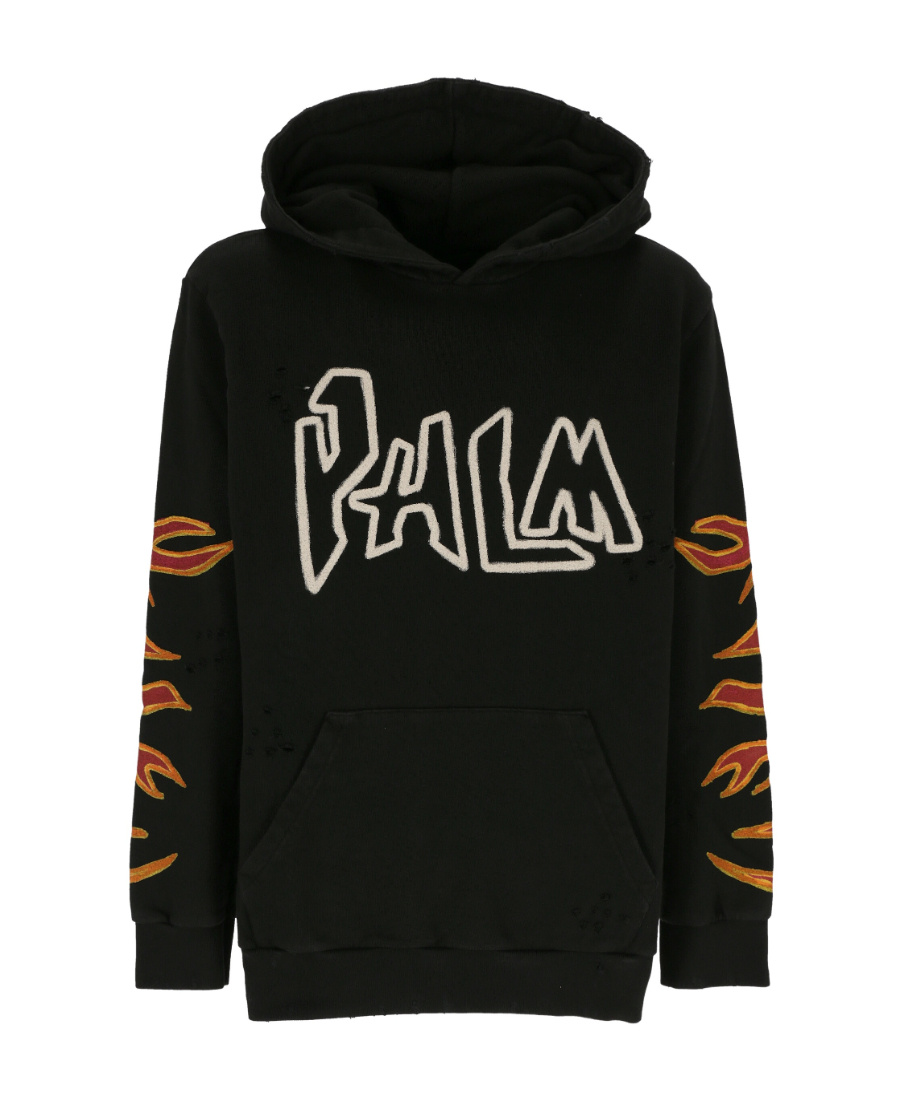 Palm Angels Flame-print Cotton Hoodie In Black
