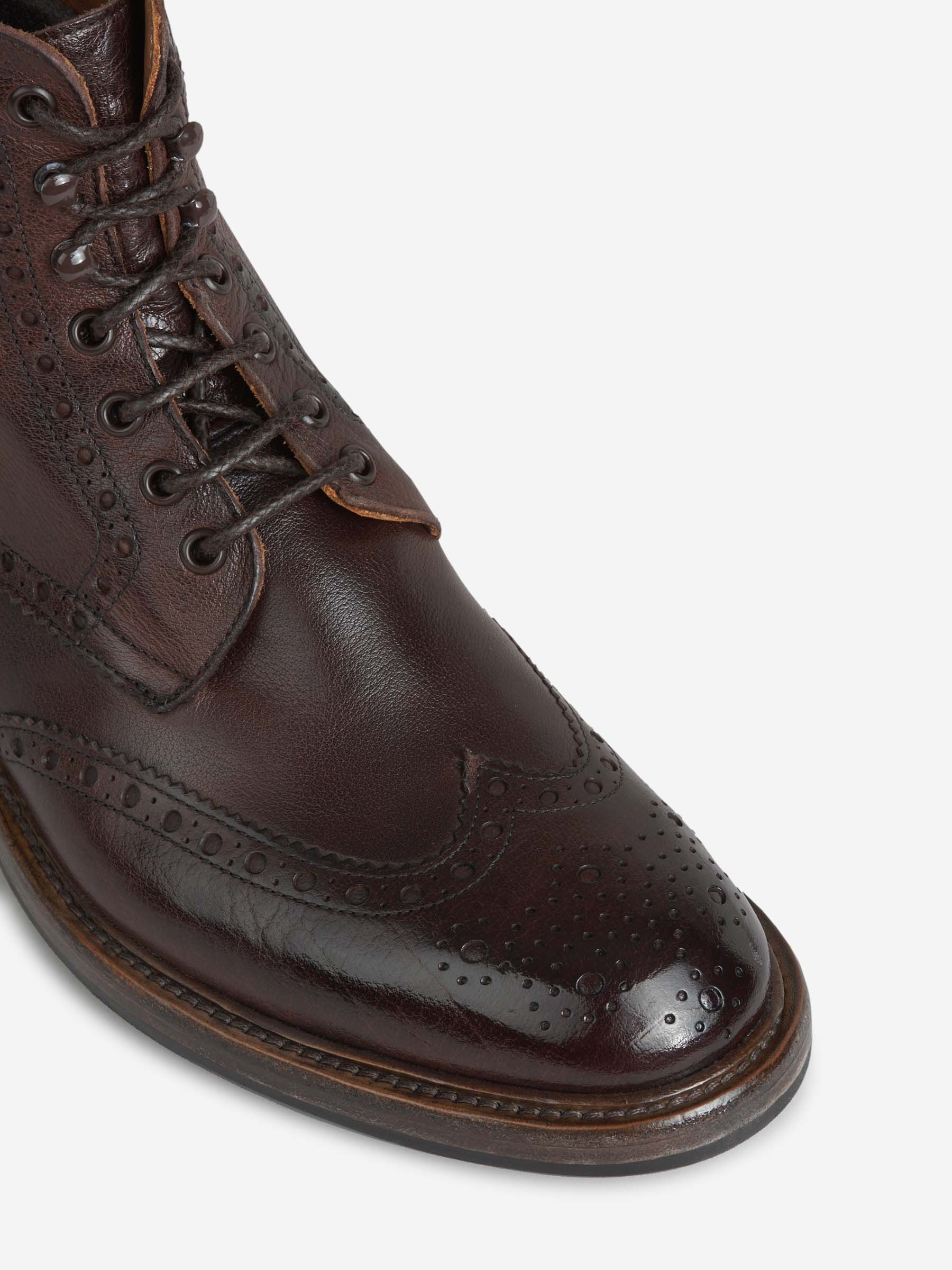 Green George Leather Brogue Ankle Boots In Black