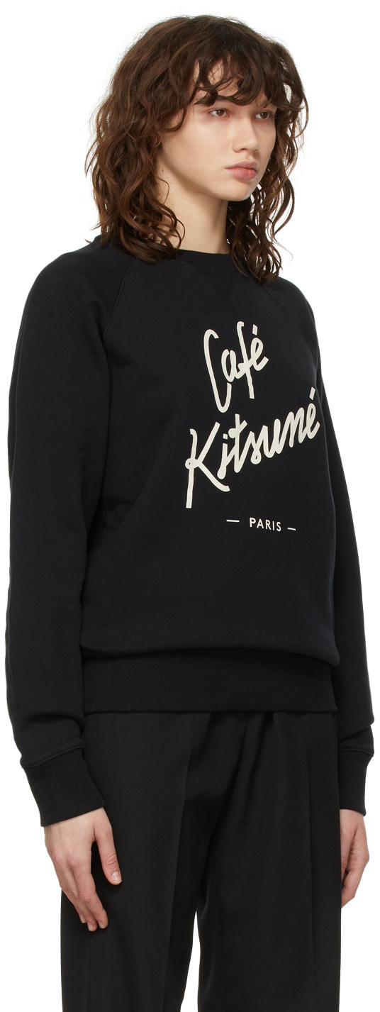 MAISON KITSUNÉ BLACK LOGO PRINTED ROUND NECK SWEATER 