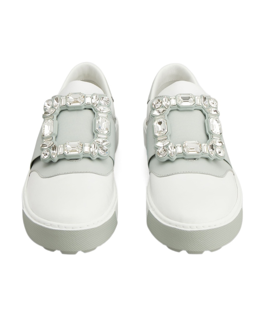Shop Roger Vivier Very Vivier Strass Buckle Sneakers In Leather In White